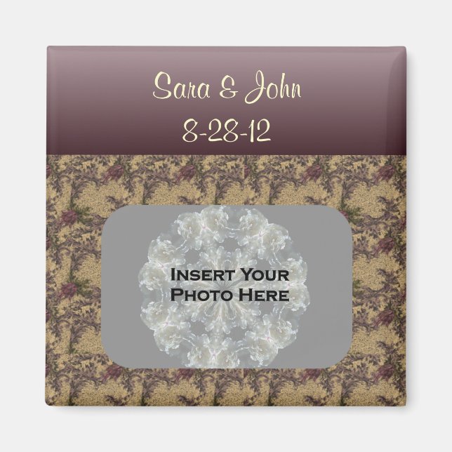 Floral Frame Wedding Photo Personalized Magnet (Front)