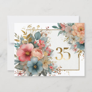 Floral Frame with Number 35 for Anniverary Postcard