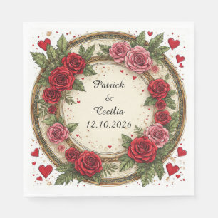 Floral Frame with Red and Pink Roses Napkins
