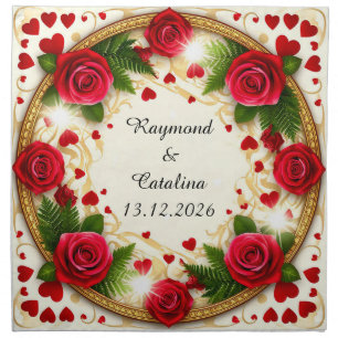 Floral Frame with Red Roses Cloth Napkin