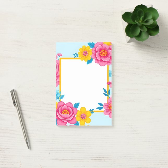 Floral Frame with Vibrant Flowers Post-it Notes (Office)