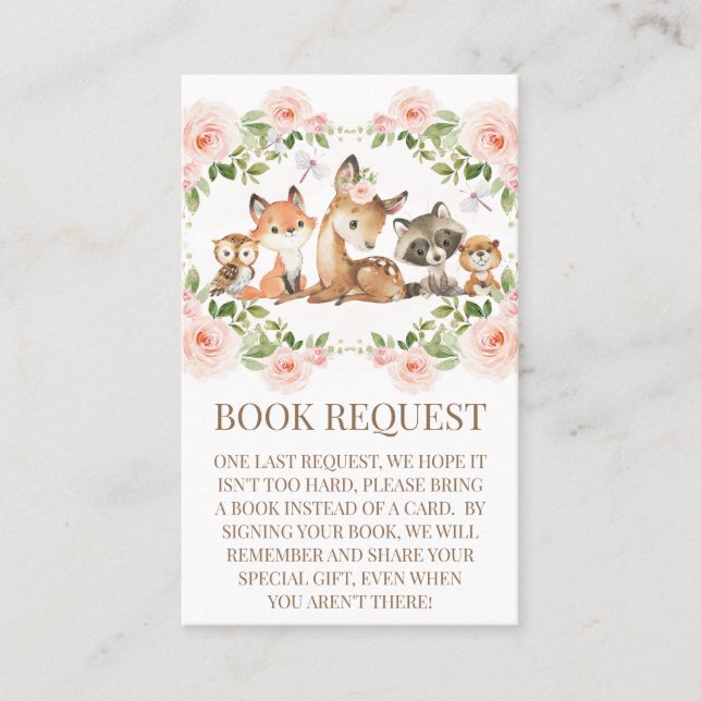 Floral Frame Woodland Baby Shower Book Request Business Card (Front)