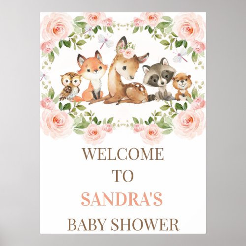 Floral Frame Woodland Baby Shower Welcome Sign