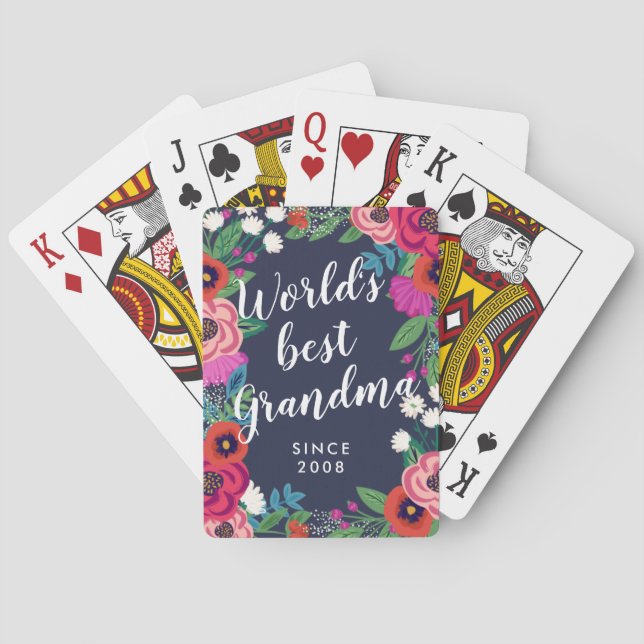 Floral Frame World's Best Grandma Poker Cards (Back)