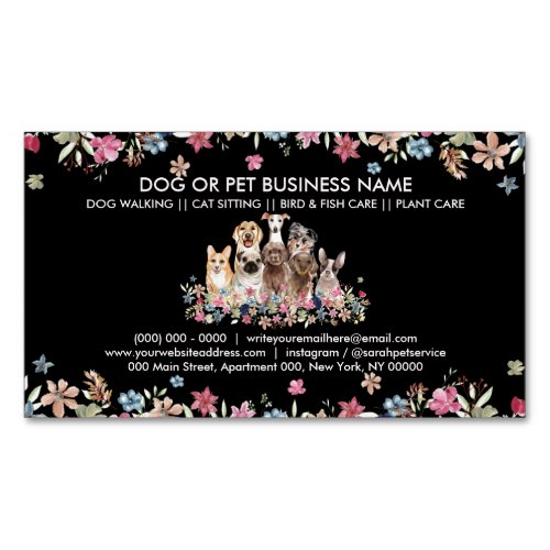 Floral Framed Cute Dogs Business Card Magnet