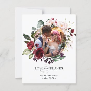 Floral Framed In Burgundy  Pink  Eggplant Wedding Thank You Card by LangDesignShop at Zazzle