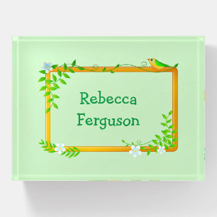 Floral Framed Nameplate Paperweight