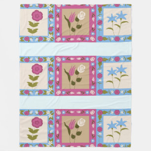 Floral framed squares pattern fleece blanket
