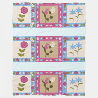 Floral framed squares pattern fleece blanket