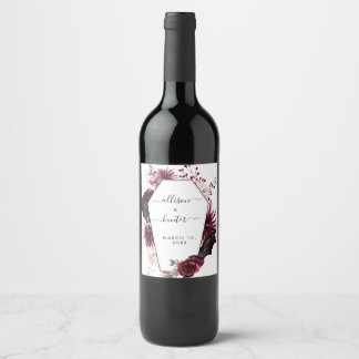 Floral Framed Wedding Wine Label