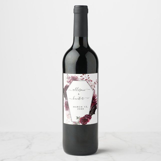 Floral Framed Wedding Wine Label (Front)