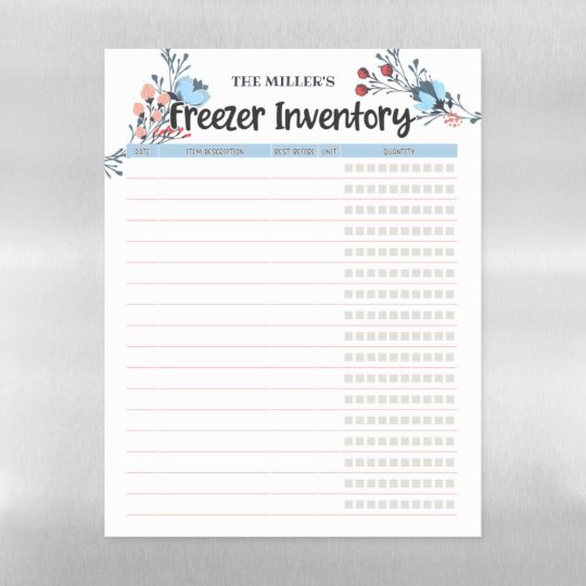 Floral Freezer Inventory Blue Dry Erase Sheet