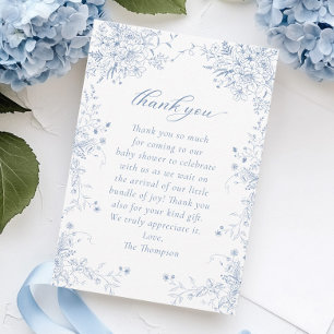 Floral French Blue Baby Shower Thank You Card