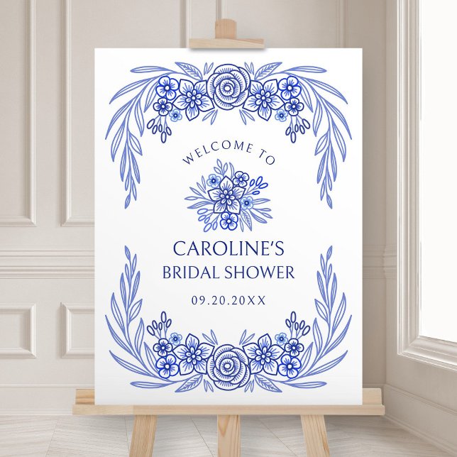 Floral French Blue Bridal Shower Welcome Foam Board (Creator Uploaded)
