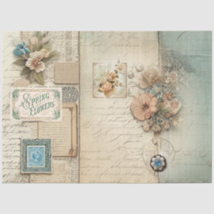 Floral French Blue Pink Vintage Ephemera Decoupage Tissue Paper