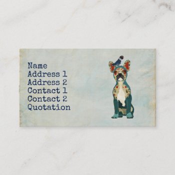 Floral French Bulldog & Blue Bird Business Card by Greyszoo at Zazzle