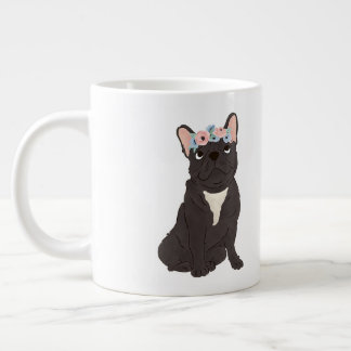 Floral French Bulldog Lovers Black Frenchie Dog Giant Coffee Mug