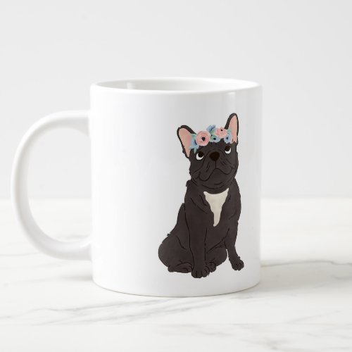 Floral French Bulldog Lovers Black Frenchie Dog Giant Coffee Mug