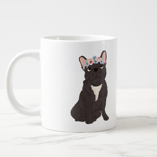 Floral French Bulldog Lovers Black Frenchie Dog Giant Coffee Mug (Left)