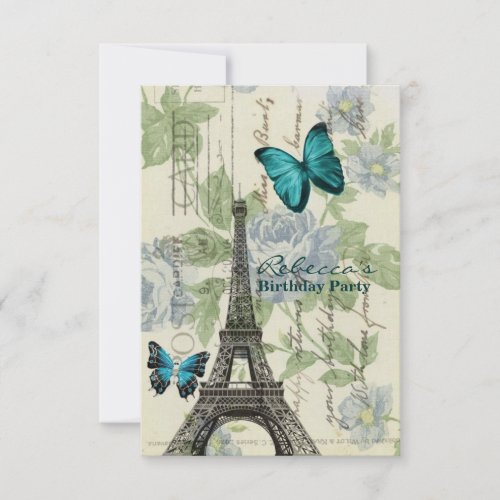 girly eiffel tower floral vintage birthday party personalized announcements