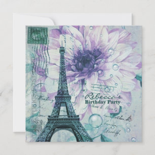 floral french Eiffel Tower Parisian birthday party Invitation