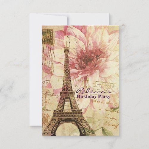 floral french Eiffel Tower Parisian birthday party Invitation