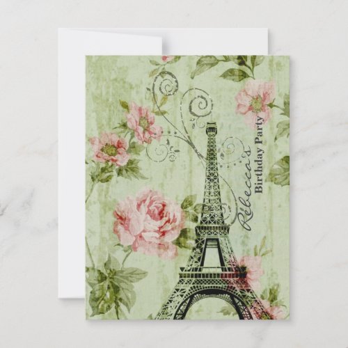 floral french Eiffel Tower Parisian birthday party Invitation