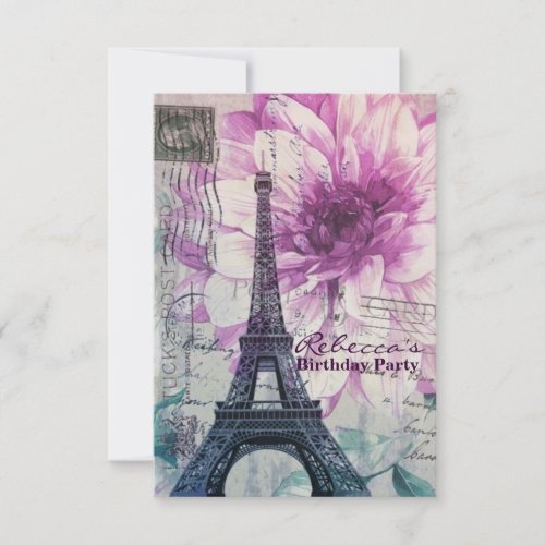floral french Eiffel Tower Parisian birthday party Invitation