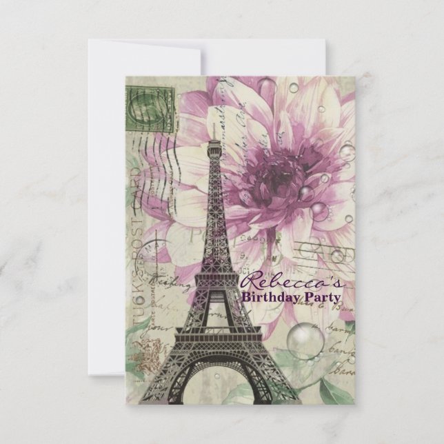 floral french Eiffel Tower Parisian birthday party Invitation (Front)