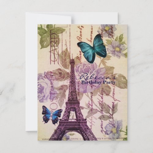 floral french Eiffel Tower Parisian birthday party Invitation