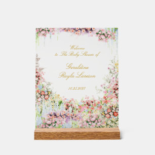 floral french garden chateau baby shower welcome acrylic sign
