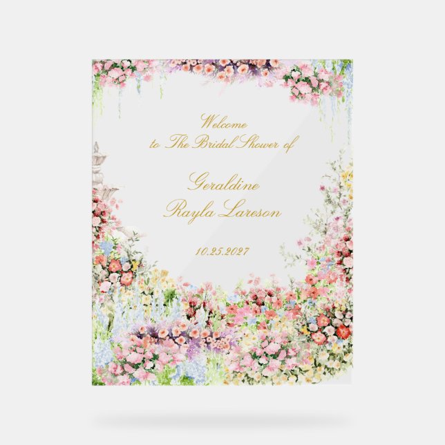 floral french garden chateau bridal shower welcome acrylic sign (Front)