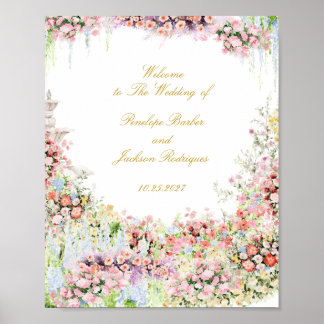 floral french garden chateau wedding welcome poster