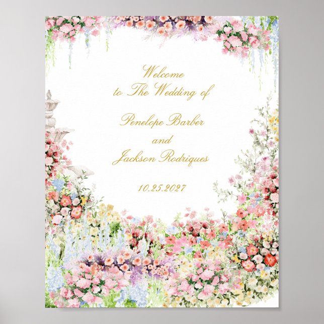 floral french garden chateau wedding welcome poster (Front)