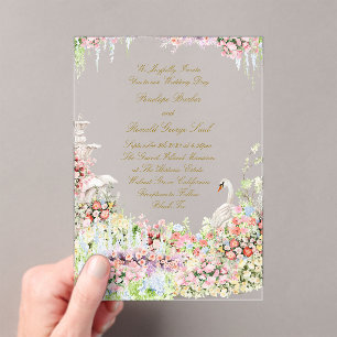 floral french romantic garden chateau swan wedding acrylic invitations