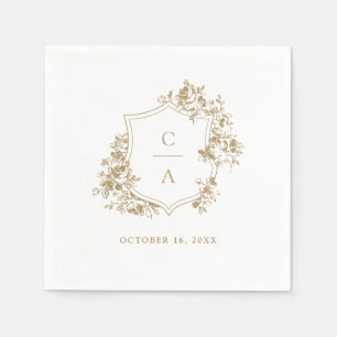 Floral French Roses Botanical Wedding Crest Napkin