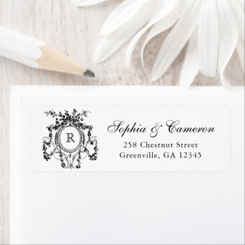 Floral French Roses Crest Monogram Return Address Label