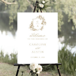 Floral French Roses Crest Wedding Welcome Sign