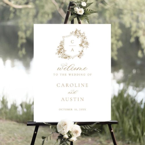 Floral French Roses Crest Wedding Welcome Sign