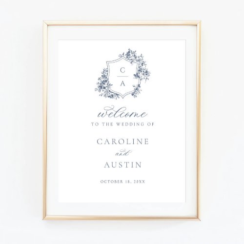 Floral French Roses Crest Wedding Welcome Sign