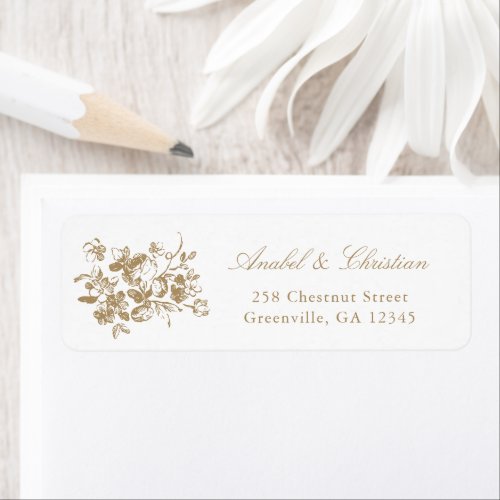 Floral French Roses Gold Elegant Return Address Label