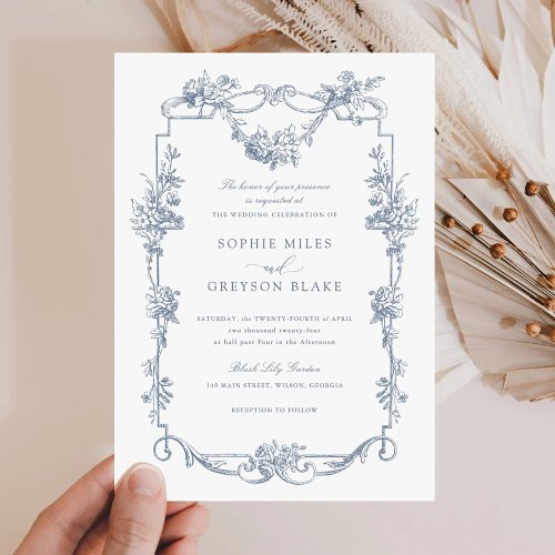 Floral French Roses Vintage Frame Wedding Invitation