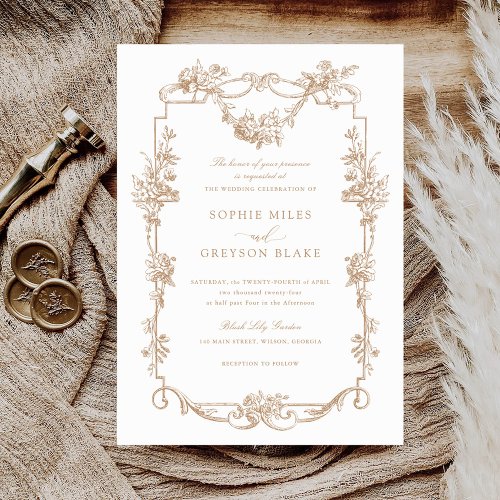 Floral French Roses Vintage Frame Wedding Invitation