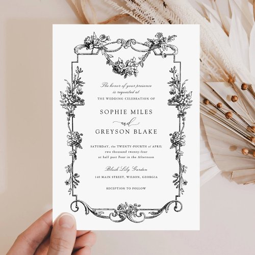 Floral French Roses Vintage Frame Wedding Invitation