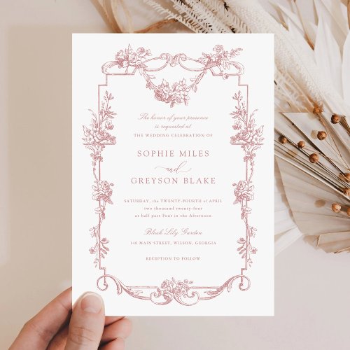 Floral French Roses Vintage Frame Wedding Invitation