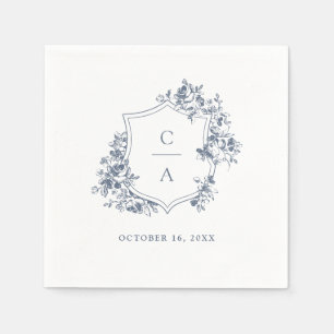 Floral French Roses Wedding Crest Dusty Blue Napkins