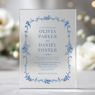 Floral French Victorian Royal Blue Wedding  Acrylic Invitations