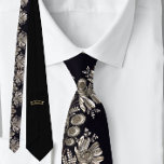 Floral French Vintage Black Silver Neck Tie