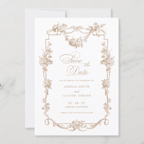 Floral French Vintage Frame Save the Date Wedding Invitation