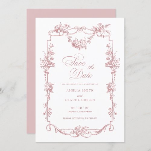 Floral French Vintage Frame Save the Date Wedding Invitation